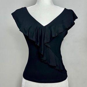 Full tilt black V neck ruffle top